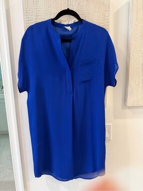 Vince Royal Blue Silk Short Sleeve Tunic Dress